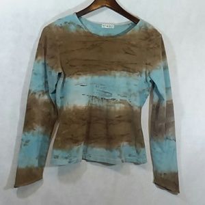 Red Haute Women's Brown Blue Washout Shirt Size 3